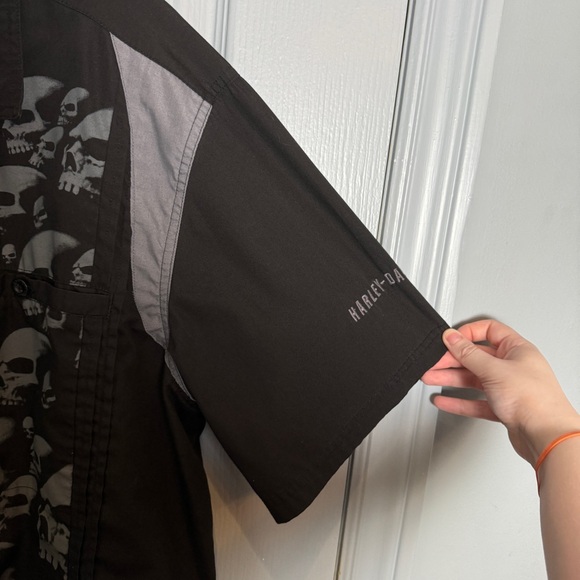 Harley Davidson Button Up Shirt Short Sleeve Mens XL Black Skulls Bar Motorcycle - Picture 6 of 14